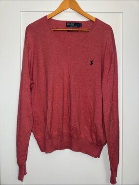 Polo by Ralph Lauren Men's V-Neck Sweater - Dusty Rose Pima Cotton Sz Large